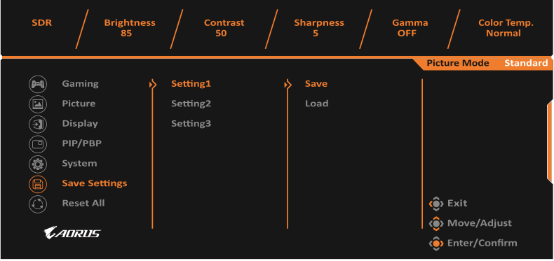 GIGABYTE - AORUS FI32Q - Configure the Device Settings - Save Settings Configure the Device Settings - Save Settings