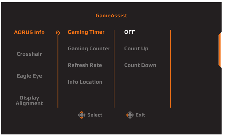 GIGABYTE - AORUS FI32Q - Quick Menu - Game Assist - Step 1 Quick Menu - Game Assist - Step 1