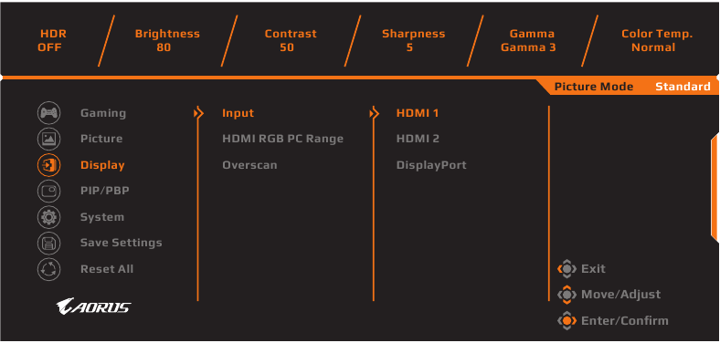 GIGABYTE - AORUS FI27Q-X - Διαμόρφωση των ρυθμίσεων της συσκευής - Ρυθμίσεις οθόνης Διαμόρφωση των ρυθμίσεων της συσκευής - Ρυθμίσεις οθόνης