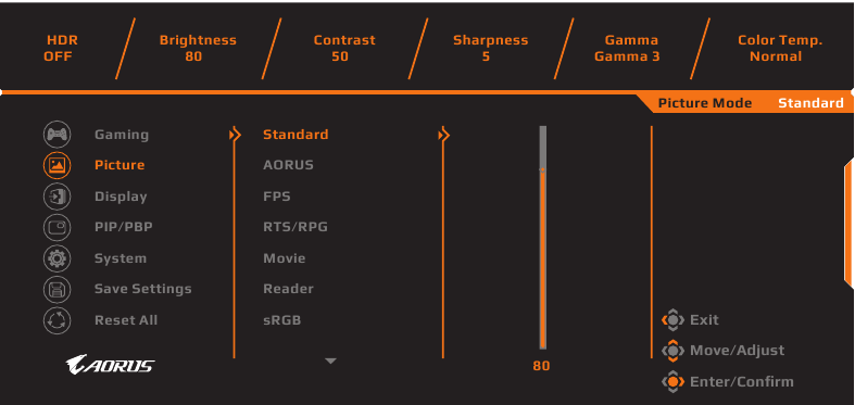GIGABYTE - AORUS FI27Q-X - Διαμόρφωση των ρυθμίσεων της συσκευής - Ρυθμίσεις εικόνας Διαμόρφωση των ρυθμίσεων της συσκευής - Ρυθμίσεις εικόνας