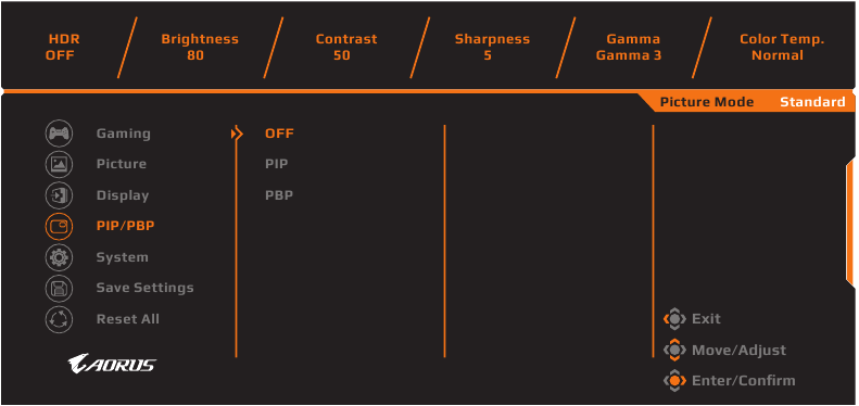 GIGABYTE - AORUS FI27Q-X - Διαμόρφωση των ρυθμίσεων της συσκευής - Ρυθμίσεις PIP/PBP Διαμόρφωση των ρυθμίσεων της συσκευής - Ρυθμίσεις PIP/PBP