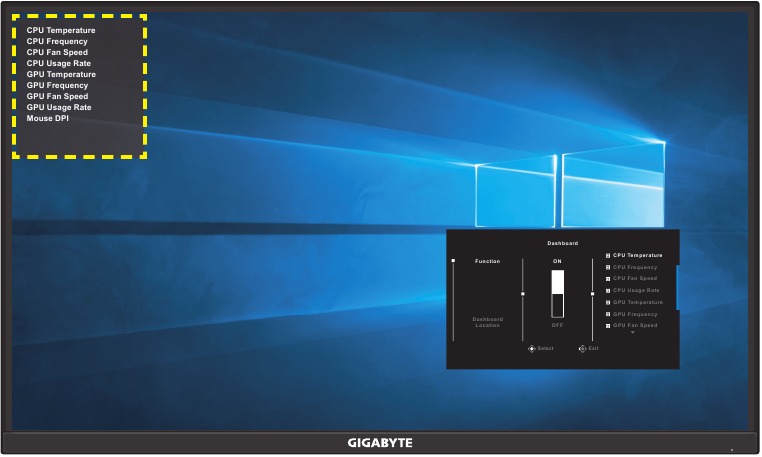 GIGABYTE - G32QC A - Οδηγός πλήκτρων λειτουργιών - Διαμόρφωση Dashboard Οδηγός πλήκτρων λειτουργιών - Διαμόρφωση Dashboard