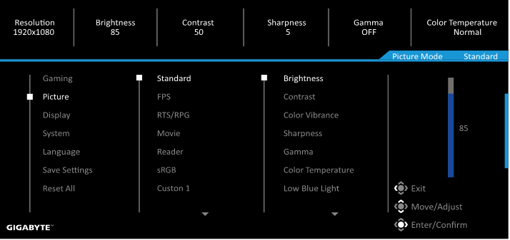 GIGABYTE - G27FC A - Ρυθμίσεις Εικόνας Ρυθμίσεις Εικόνας
