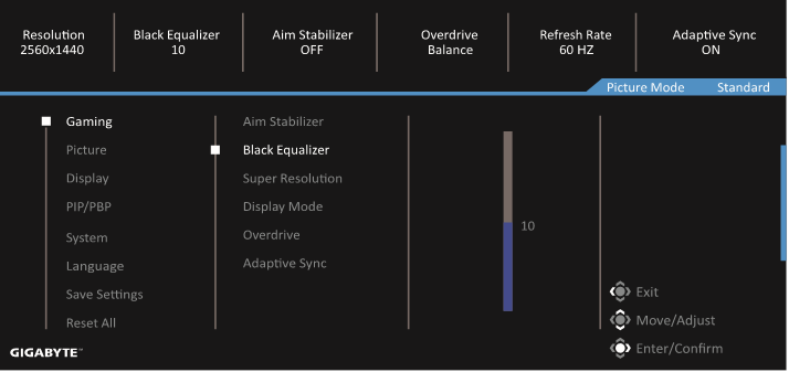 GIGABYTE - G27QC A - Configure the Device Settings - Gaming Διαμόρφωση των Ρυθμίσεων της Συσκευής - Παιχνίδια