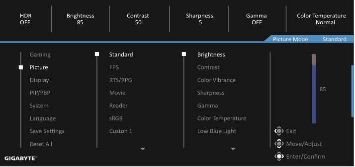 GIGABYTE - G27QC A - Configure the Device Settings - Picture Διαμόρφωση των Ρυθμίσεων της Συσκευής - Εικόνα