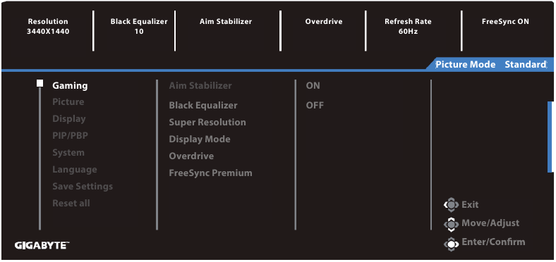 GIGABYTE - G34WQC A - Διαμόρφωση των ρυθμίσεων της συσκευής - Gaming Διαμόρφωση των ρυθμίσεων της συσκευής - Gaming