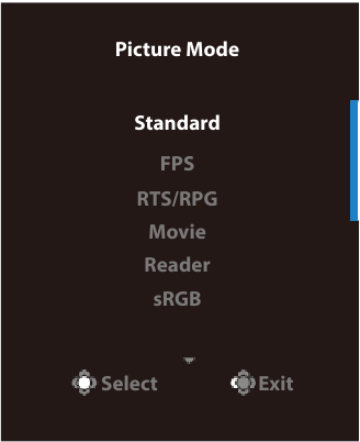 GIGABYTE - G34WQC A - Γρήγορο μενού - Μενού Picture Mode Γρήγορο μενού - Μενού Picture Mode