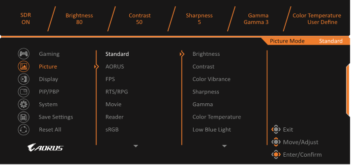 GIGABYTE - AORUS FI25F - Configure the Device Settings - Picture Διαμόρφωση των ρυθμίσεων της συσκευής - Εικόνα