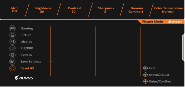 GIGABYTE - AORUS FI25F - Configure the Device Settings - Reset All Διαμόρφωση των ρυθμίσεων της συσκευής - Επαναφορά όλων