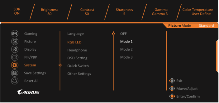 GIGABYTE - AORUS FI25F - Configure the Device Settings - System Διαμόρφωση των ρυθμίσεων της συσκευής - Σύστημα