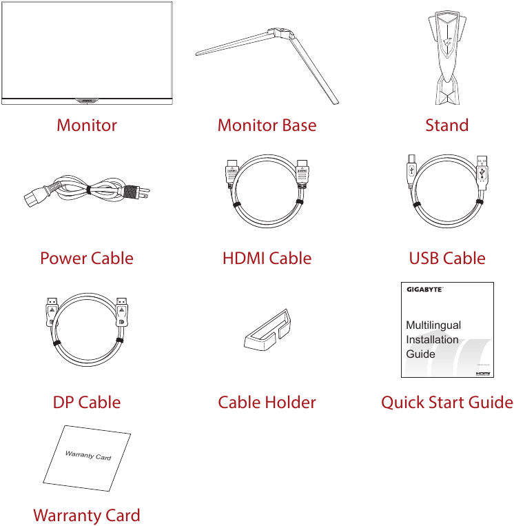 GIGABYTE - AORUS FI27Q-P - Pakkens indhold Pakkens indhold