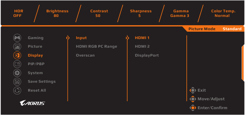 GIGABYTE - AORUS FI27Q - Διαμόρφωση των ρυθμίσεων της συσκευής - Ρυθμίσεις οθόνης Διαμόρφωση των ρυθμίσεων της συσκευής - Ρυθμίσεις οθόνης