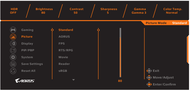 GIGABYTE - AORUS FI27Q - Διαμόρφωση των ρυθμίσεων της συσκευής - Ρυθμίσεις εικόνας Διαμόρφωση των ρυθμίσεων της συσκευής - Ρυθμίσεις εικόνας