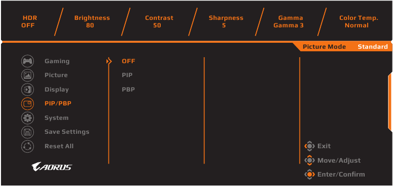 GIGABYTE - AORUS FI27Q - Διαμόρφωση των ρυθμίσεων της συσκευής - Ρυθμίσεις PIP/PBP Διαμόρφωση των ρυθμίσεων της συσκευής - Ρυθμίσεις PIP/PBP