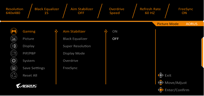 GIGABYTE - AORUS KD25F - Configure the Device Settings - Gaming Διαμόρφωση των Ρυθμίσεων της Συσκευής - Παιχνίδι