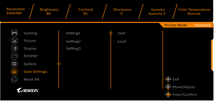 GIGABYTE - AORUS KD25F - Configure the Device Settings - Save Settings Διαμόρφωση των Ρυθμίσεων της Συσκευής - Αποθήκευση Ρυθμίσεων