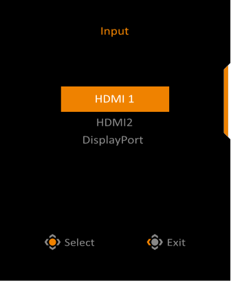 GIGABYTE - AORUS KD25F - Selecting the Input Source Επιλογή της Πηγής Εισόδου