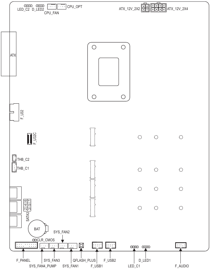 GIGABYTE - Z690 A ELITE STEALTH - Διάταξη συσκευής - Πίσω όψη Διάταξη συσκευής - Πίσω όψη