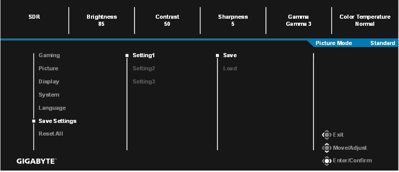 GIGABYTE - G24F - Save Settings Αποθήκευση Ρυθμίσεων