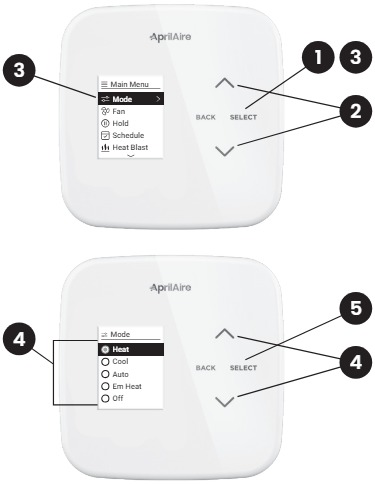 Aprilaire - S84N 1H1C - ISHLASH - TIZIM REJIMINI TANLASH ISHLASH - TIZIM REJIMINI TANLASH
