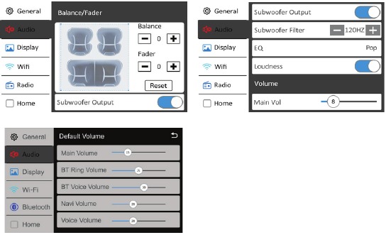 Jensen - CAR723W - Menu di regolazione audio Menu di regolazione audio