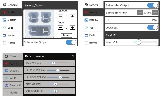 Jensen - CAR813 - Menu di regolazione audio Menu di regolazione audio