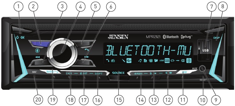 Jensen - MPR2121 - Bedieningslocaties Bedieningslocaties