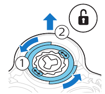 Gire los anillos de retención en sentido contrario a las agujas del reloj y retírelos. Colóquelos a un lado en un lugar seguro.