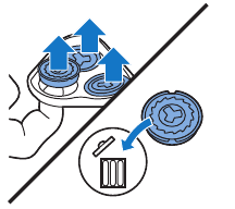 Retire los cabezales de afeitado del soporte del cabezal de afeitado. Deseche inmediatamente los cabezales de afeitado usados para evitar mezclarlos con los nuevos cabezales de afeitado.