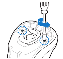 Retire los dos tornillos de la parte superior con un destornillador Torx o de cabeza plana.