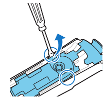 Introduzca un destornillador de cabeza plana a cada lado del cuerpo de la afeitadora para liberar los ganchos.
