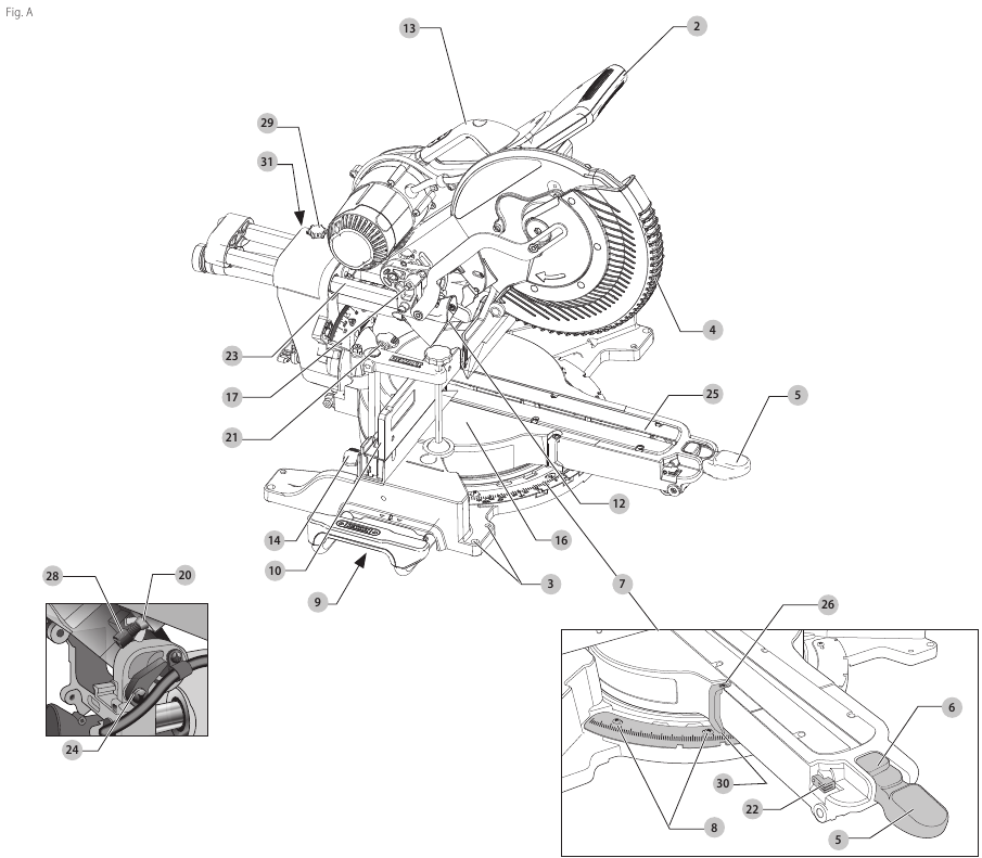 DeWalt – DWS779 – Prehľad – 2. časť Prehľad – 2. časť