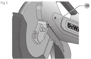 DeWalt - DWS779 - Odstránenie kotúča - krok 1 Odstránenie kotúča - krok 1