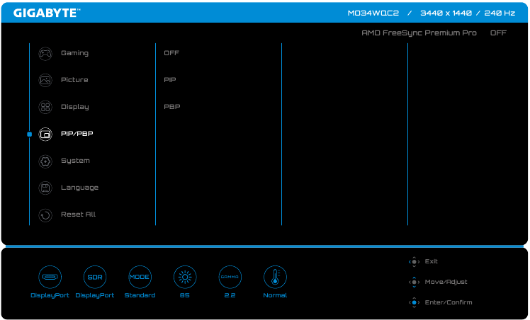 Gigabyte - MO34WQC - Διαμόρφωση των ρυθμίσεων της συσκευής - Ρυθμίσεις PIP/PBP Διαμόρφωση των ρυθμίσεων της συσκευής - Ρυθμίσεις PIP/PBP