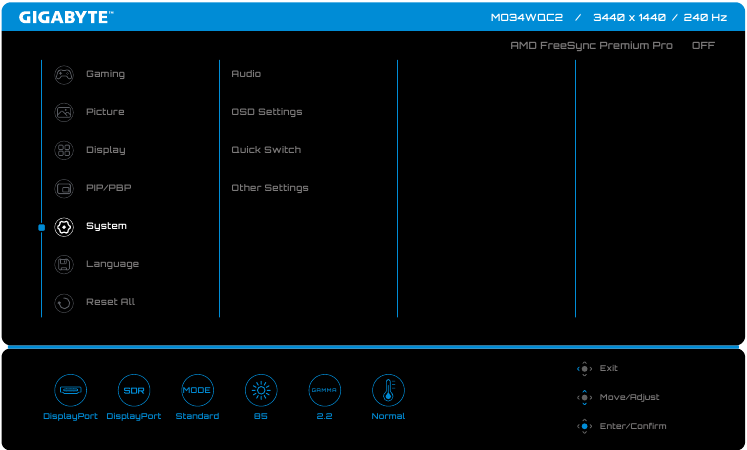 Gigabyte - MO34WQC - Διαμόρφωση των ρυθμίσεων της συσκευής - Ρυθμίσεις συστήματος Διαμόρφωση των ρυθμίσεων της συσκευής - Ρυθμίσεις συστήματος