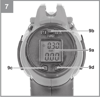 EINHELL - CE-CC 18 Li - Funksionimi - Shfaqja dhe rregullimi i presionit Funksionimi - Shfaqja dhe rregullimi i presionit