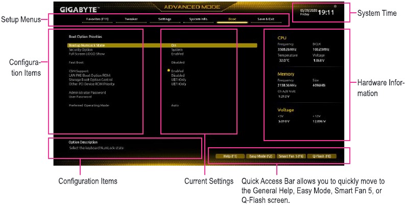 GIGABYTE - A520M S2H - Επισκόπηση του κύριου μενού Επισκόπηση του κύριου μενού
