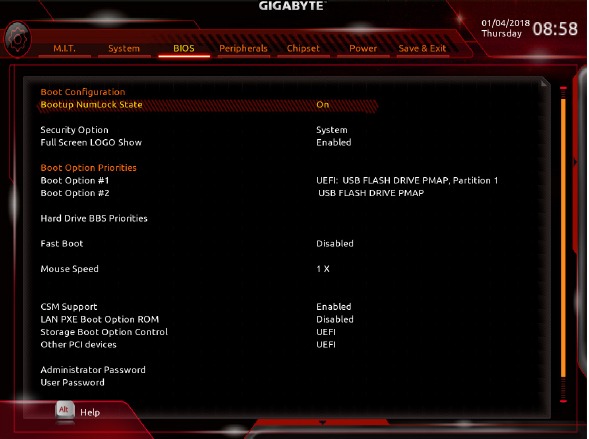 Εικόνα της οθόνης BIOS του BIOS