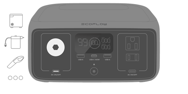 EcoFlow - RIVER 3 - Washa Vifaa Vyako - Kupitia Mlango wa Toleo la DC Washa Vifaa Vyako - Kupitia Mlango wa Toleo la DC