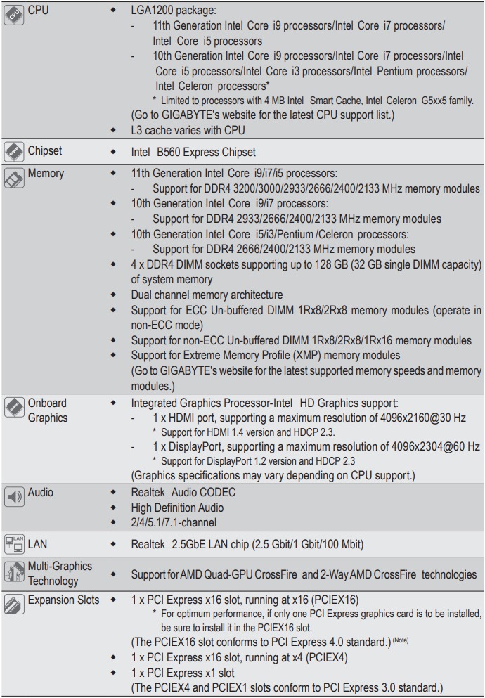 Gigabyte - B560M AORUS ELITE - Προδιαγραφές Προϊόντος - Μέρος 1 Προδιαγραφές Προϊόντος - Μέρος 1