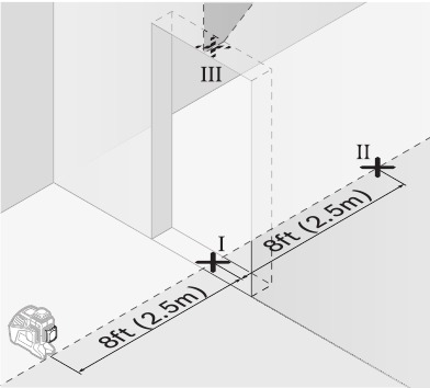 Bosch - GLL3-330C - Verificação da precisão do nivelamento da linha vertical - Passo 1 Verificação da precisão do nivelamento da linha vertical - Passo 1