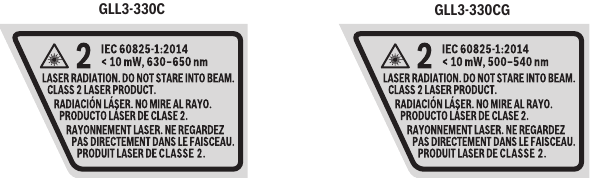Bosch - GLL3-330C - Etiquetas de aviso Etiquetas de aviso
