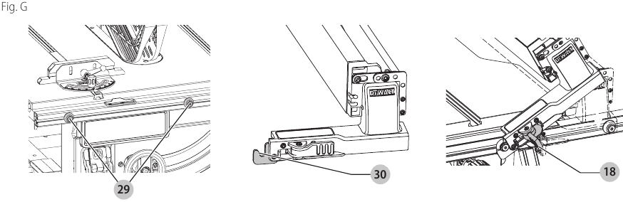 DeWalt – DWE7491 – Montáž – Krok 5 – Montáž pozdĺžneho dorazu Montáž – Krok 5 – Montáž pozdĺžneho dorazu