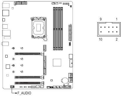 Gigabyte - Z890 GAMING X WIFI7 - F_AUDIO (Επικεφαλίδα ήχου μπροστινής πλευράς) F_AUDIO (Επικεφαλίδα ήχου μπροστινής πλευράς)