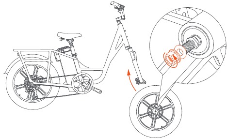 FIIDO - T1 Pro - Panduan pemasangan - Memasang roda depan Panduan pemasangan - Memasang roda depan