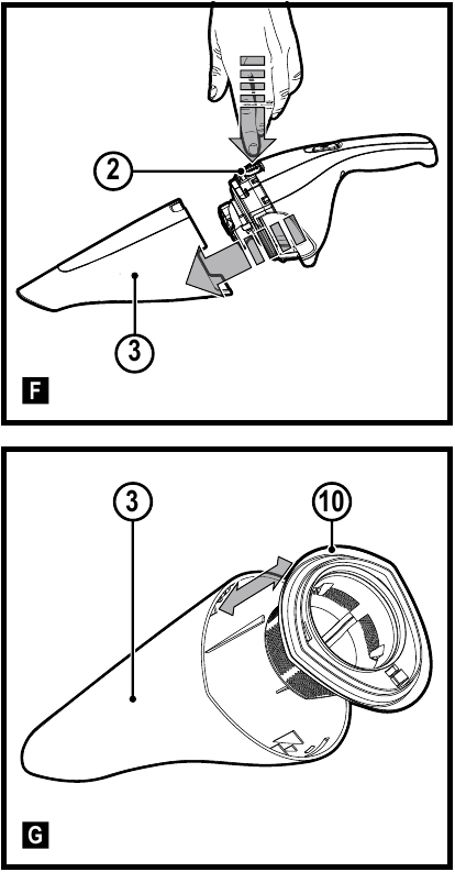 Black & Decker - NVC115JL - Tyhjentäminen ja puhdistus – Pölysäiliön ja suodattimien irrottaminen Tyhjentäminen ja puhdistus – Pölysäiliön ja suodattimien irrottaminen