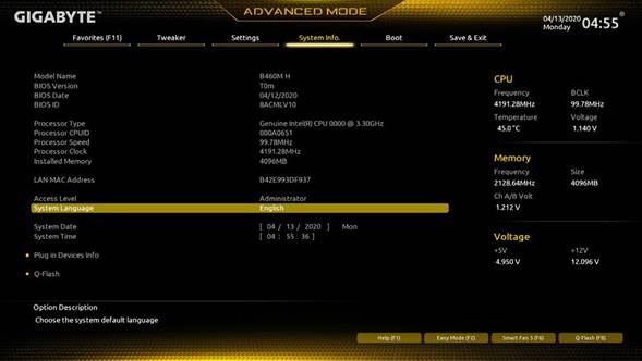 Gigabyte - B460M H - BIOS - Πληροφορίες συστήματος BIOS - Πληροφορίες συστήματος