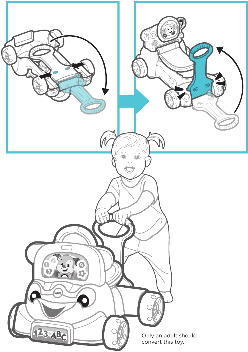 Fisher-Price - Laugh & Learn 3-in-1 Smart Car - Konvertoni për të Ecur Konvertoni për të Ecur