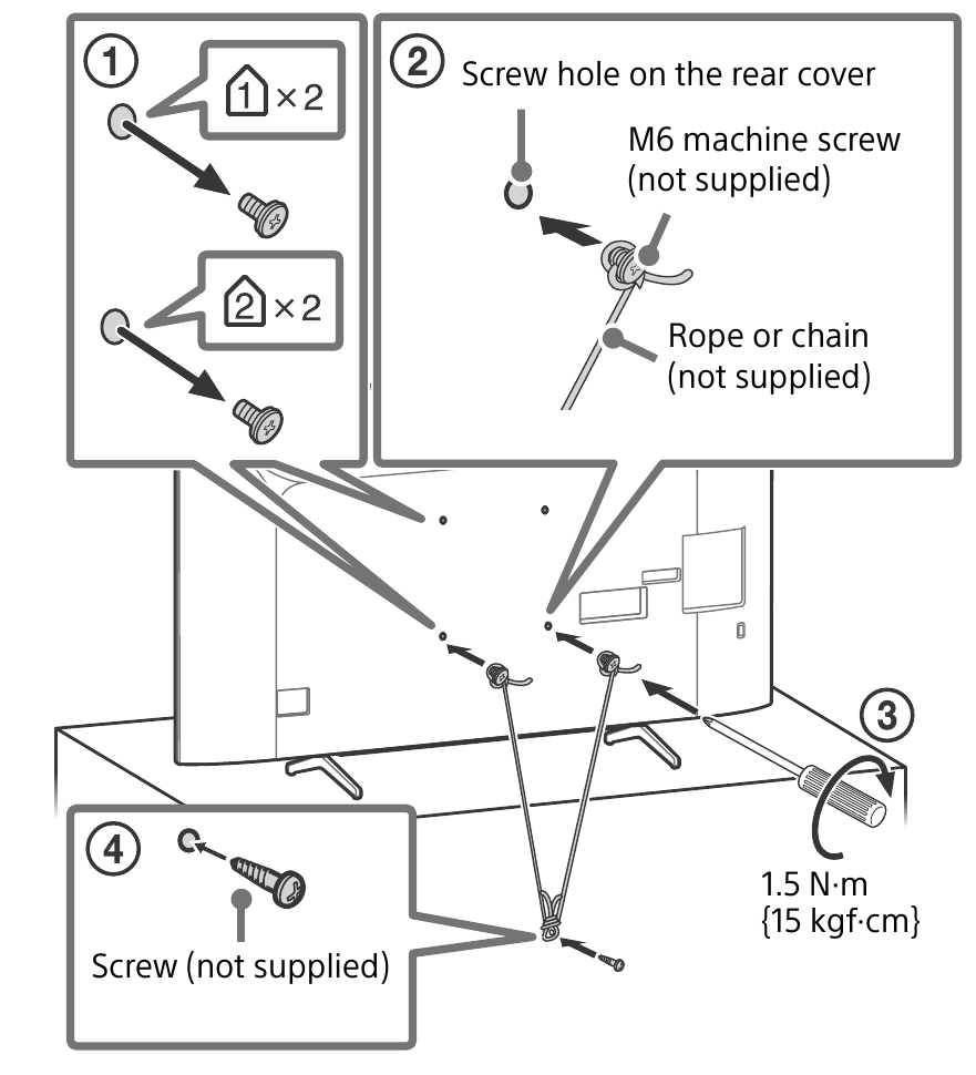Sony - BRAVIA KD-75X75CH - Zalecane środki w celu zabezpieczenia telewizora Krok 2 Zalecane środki w celu zabezpieczenia telewizora Krok 2