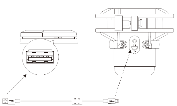 HYPERX - QuadCast HX-MICQC-BK - Использование с PS4, шаг 1 Использование с PS4, шаг 1